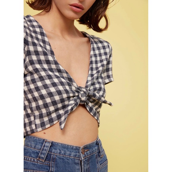 RITA ROW Margarita Crop Top Medium Navy Blue Gingham NEW Cotton Blend Coastal - Picture 3 of 8